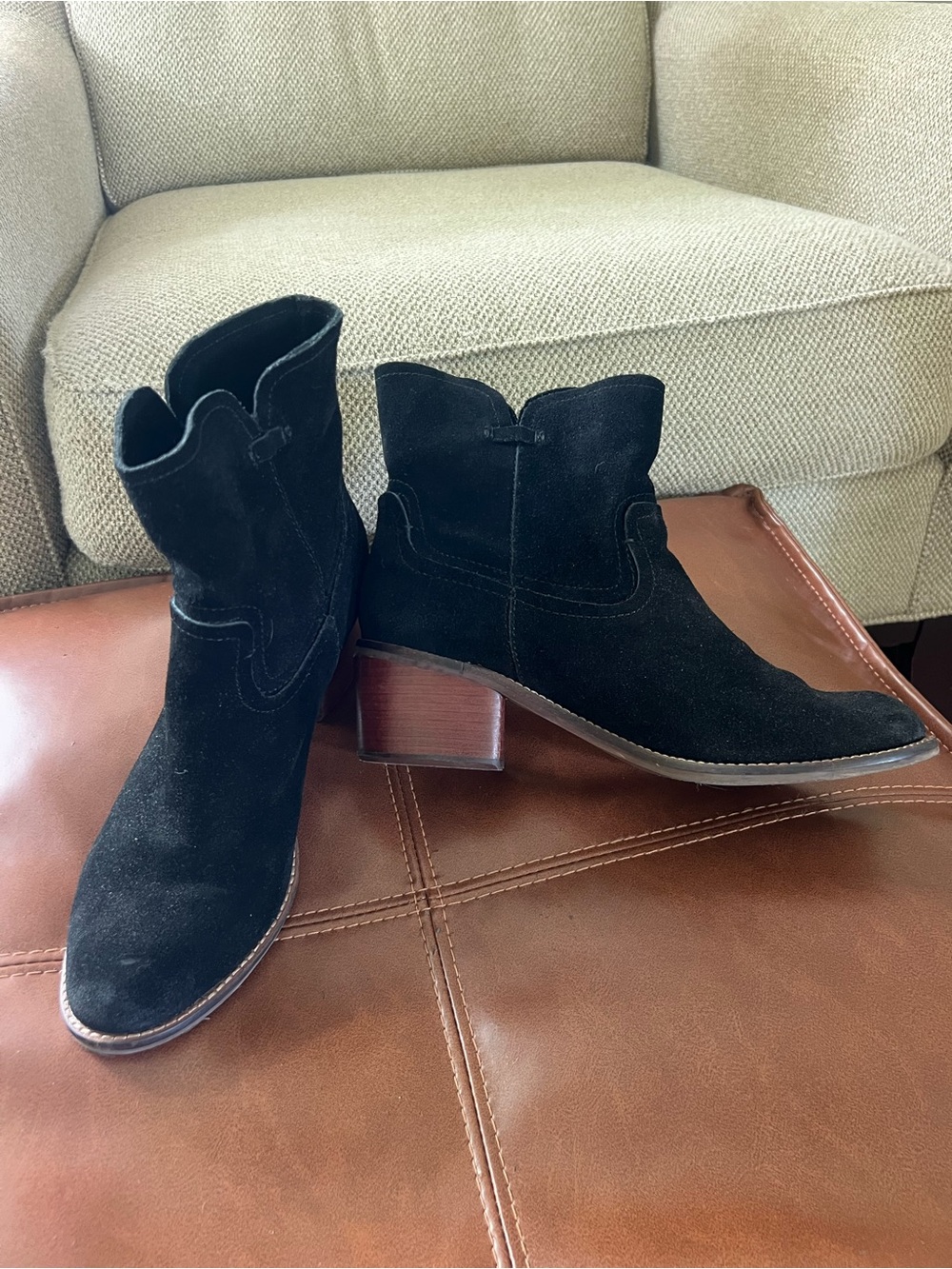 Women's Black Suede Ankle Boots - Classic Western-Inspired Style